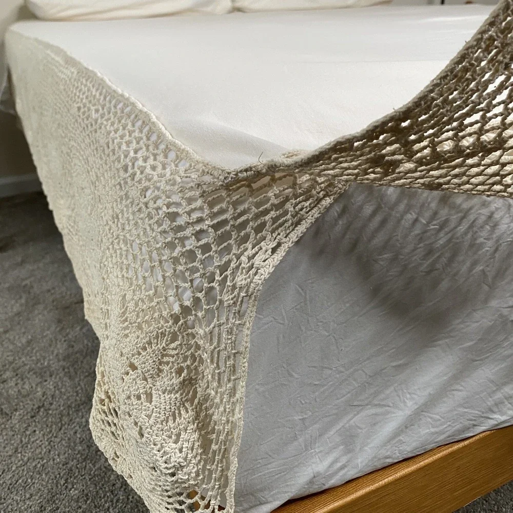 Vintage Hand Crocheted Lace Flat Sheet 50x70